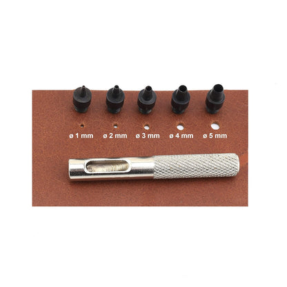 Hole Puncher 1 mm to 5 mm Changeable Punches - Leather Craft Tool Round Hollow Hole Punch Cutter Tool