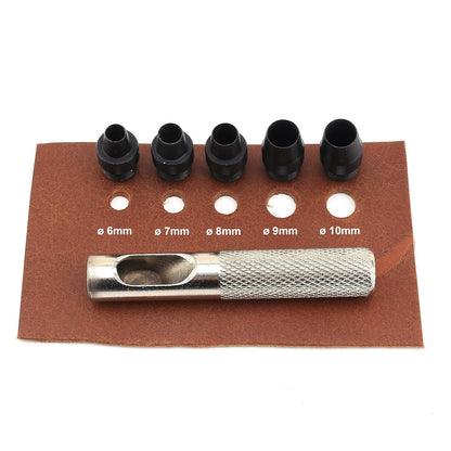 5 in 1 Hole Puncher 6 mm to 10 mm 5 Sizes Changeable Punches - Leather Craft Tool Round Hollow Hole Punch Cutter Tool