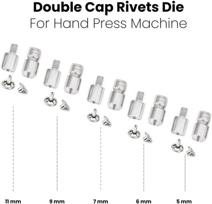 Double Cap Rivets Die 5 Sets - 5mm, 6mm, 7mm, 9mm, 11mm Double Capped Rivets Setter Setting Tool Die for Manual Hand Press Machine