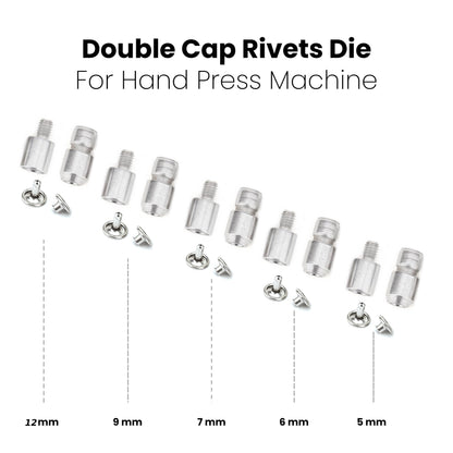 Rivet Press Machine and 5 Sets Double Cap Rivets Die - 5mm, 6mm, 7mm, 9mm, 12mm Double Cap Rivets Hand Press Machine Setter Setting Tool and Hole Puncher Kit