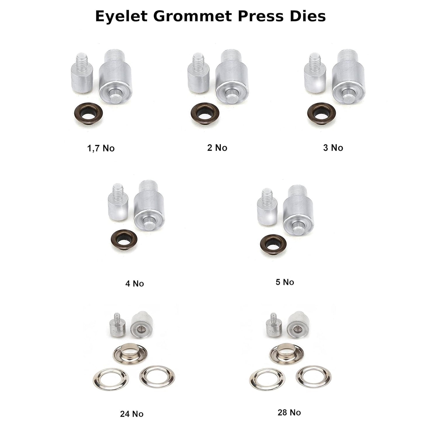 Grommet/Eyelet Die Mold Hole Puncher Hole Cutter Hand Press Machine Set - Grommet Eyelet Press, 5 sets eyelet dies and hole punchers