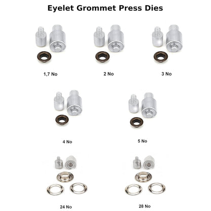 Grommet/Eyelet Die Mold Hole Puncher Hole Cutter Hand Press Machine Set - Grommet Eyelet Press, 5 sets eyelet dies and hole punchers