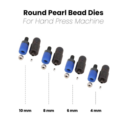 Pearl Beads Die Sets - 4mm, 6mm, 8mm, 10mm Plastic Pearl Beads Setter Setting Tool Die for Manual Hand Press Machine