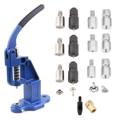 Rivet Setting DIY Kit All in One, Rivet Press Machine, 6 pcs Single and Double Round Cap Rivet Setter Dies and 2 mm Hole Puncher