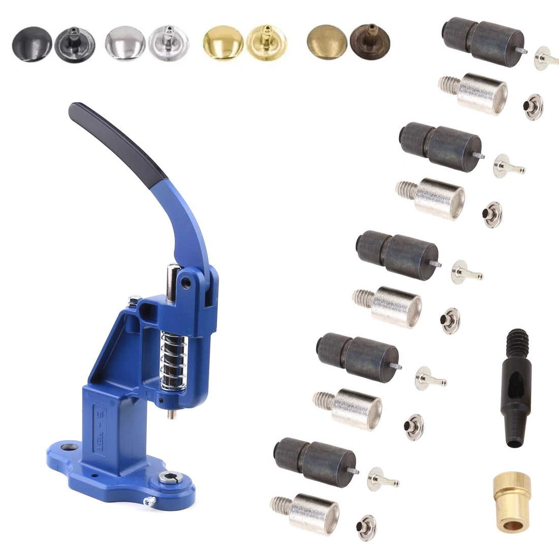 Rivet Press Machine and 5mm, 6mm, 7mm, 9mm, 11mm Single Cap Rivet Dies ...