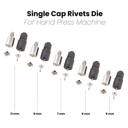 Single Cap Rivets Die 5 Sets - 5mm, 6mm, 7mm, 9mm, 11mm Single Cap Rivets Setter Setting Tool Die for Manual Hand Press Machine