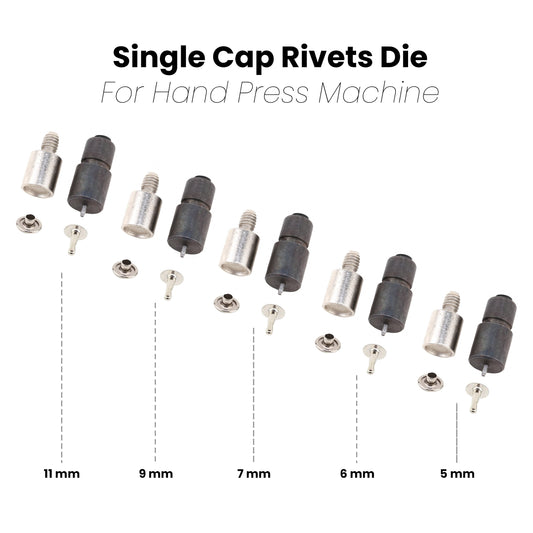 Single Cap Rivets Die 5 Sets - 5mm, 6mm, 7mm, 9mm, 11mm Single Cap Rivets Setter Setting Tool Die for Manual Hand Press Machine